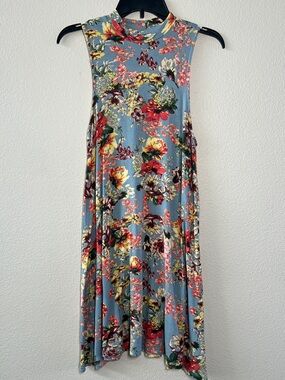 Angie Blue Floral Sleeveless Midi Swing Dress